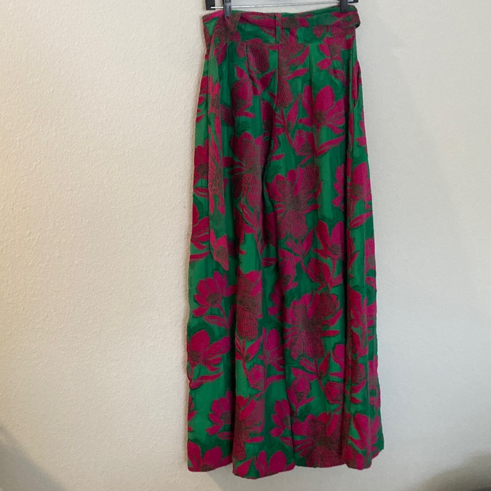 EVA FRANCO Salinger Palazzo wide Leg Pants Textured Green Pink Camiella bloom - Picture 14 of 15